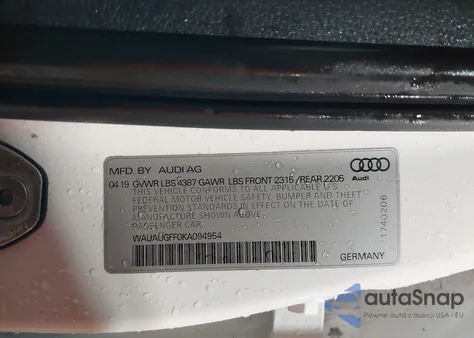 2019 Audi A3 40 Titanium Premium from USA, damaged, VIN WAUAUGFF0KA094954